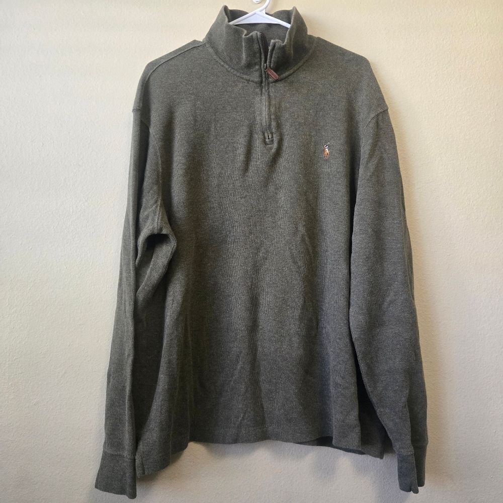 POLO RALPH LAUREN Pullover Mens XL Dark Olive Brown Estate‎ Rib Half Zip Sweater